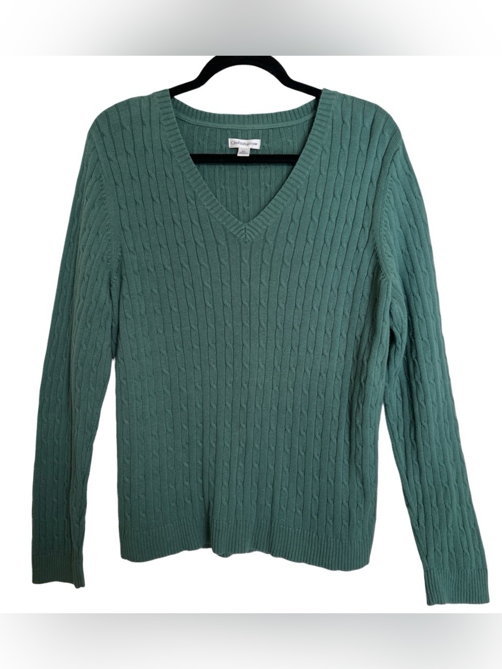 Croft & Barrow Ladies Green V-Neck Cable Knit Sweater SZ XL X-Large